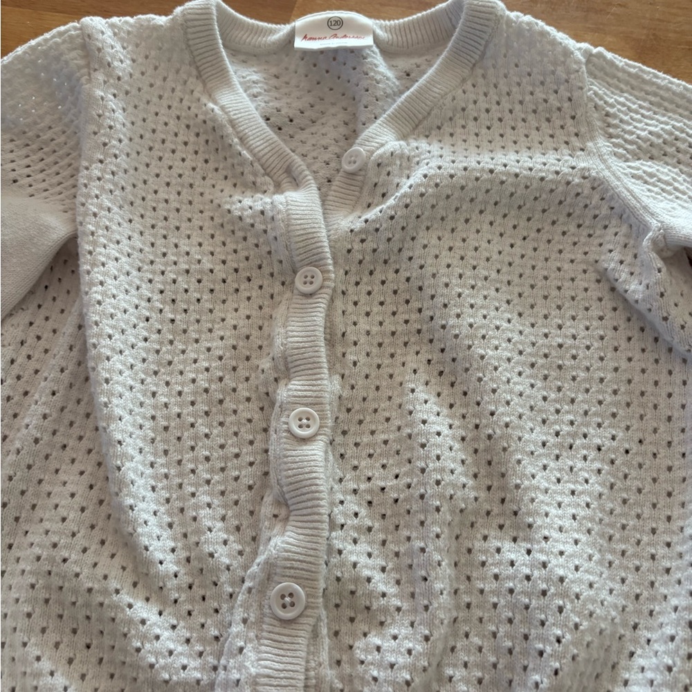 Hanna Andersson White Openwork Knit Button Cardigan - 6/7 - Picture 2 of 4